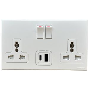 Ổ cắm đôi 3 chấu có công tắc + 2*USB Type A,C – Honeywell – EW2836UDPWHI